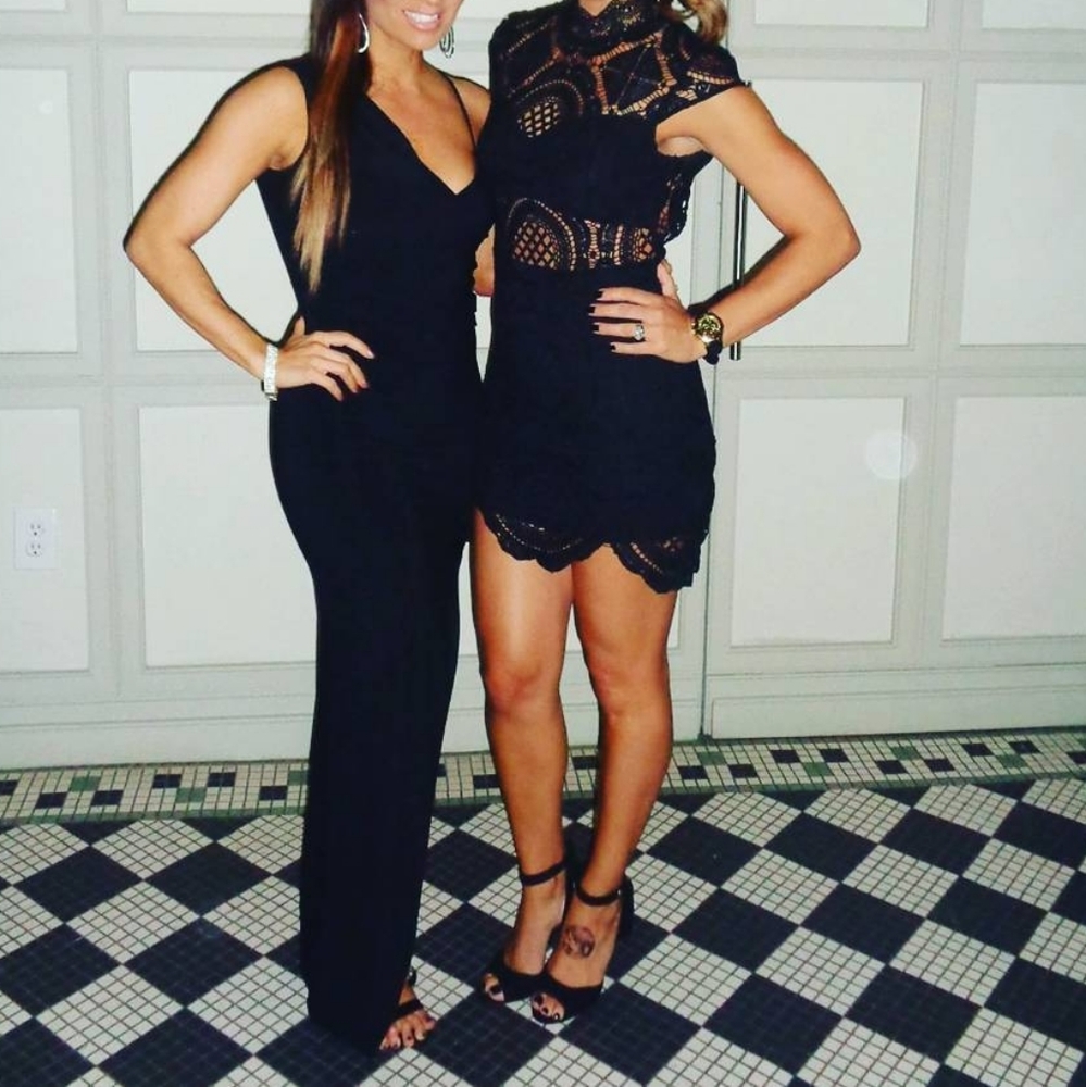 Pre-owned very sexy long black with one sided short skirt gown